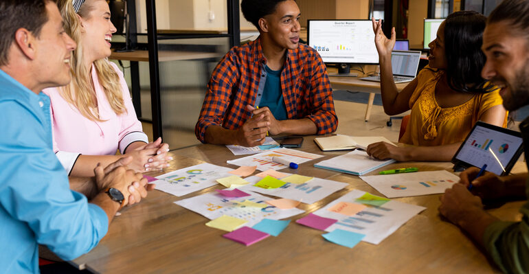 Creative colleagues brainstorming in a design agency