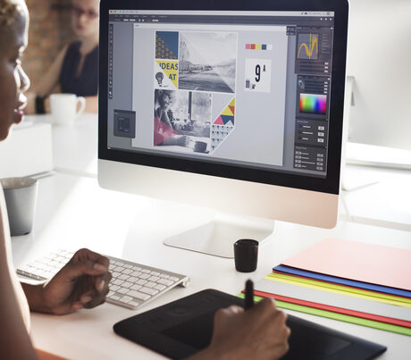 Designer working creatively at her workspace